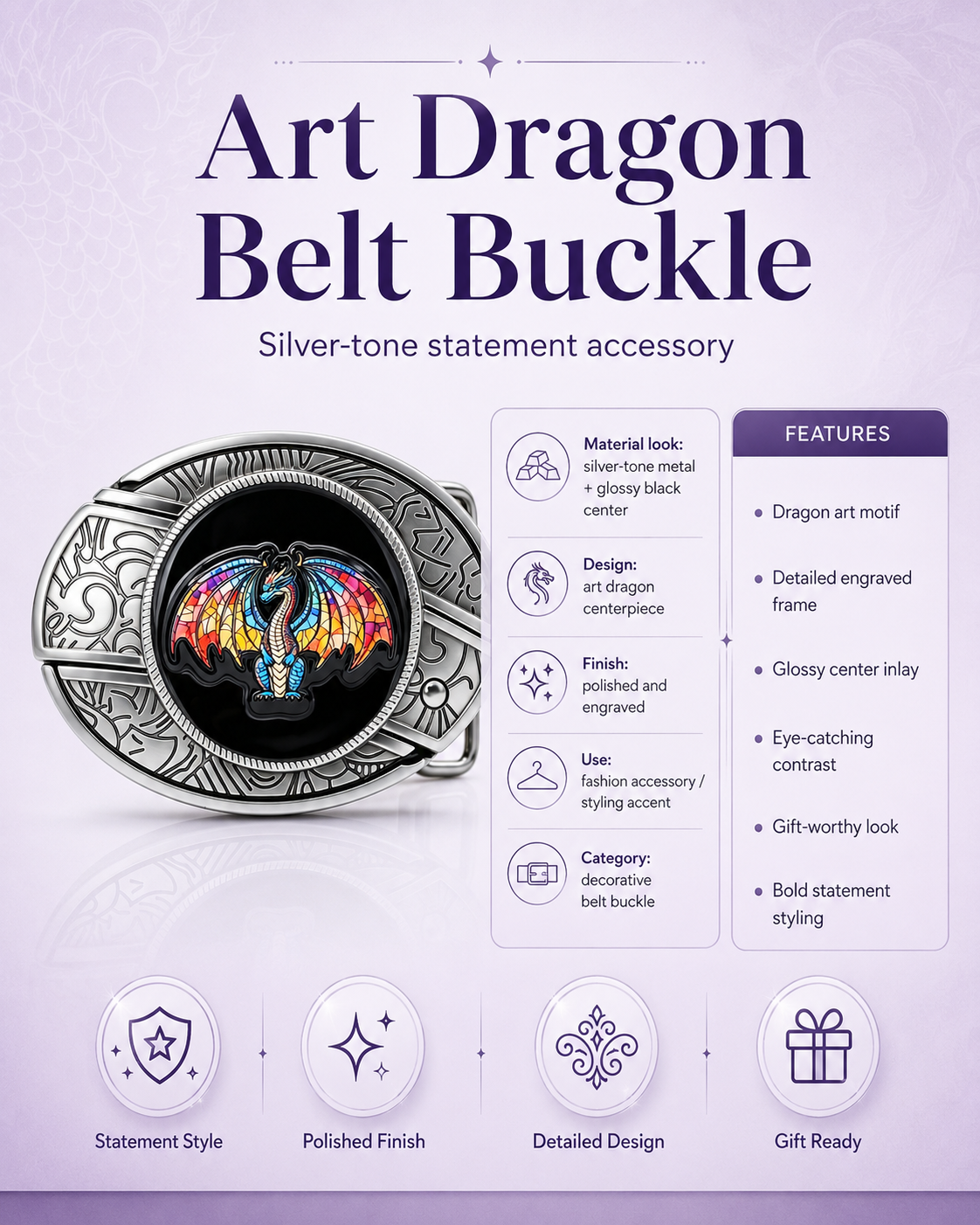 Art Dragon Knife Belt Buckle