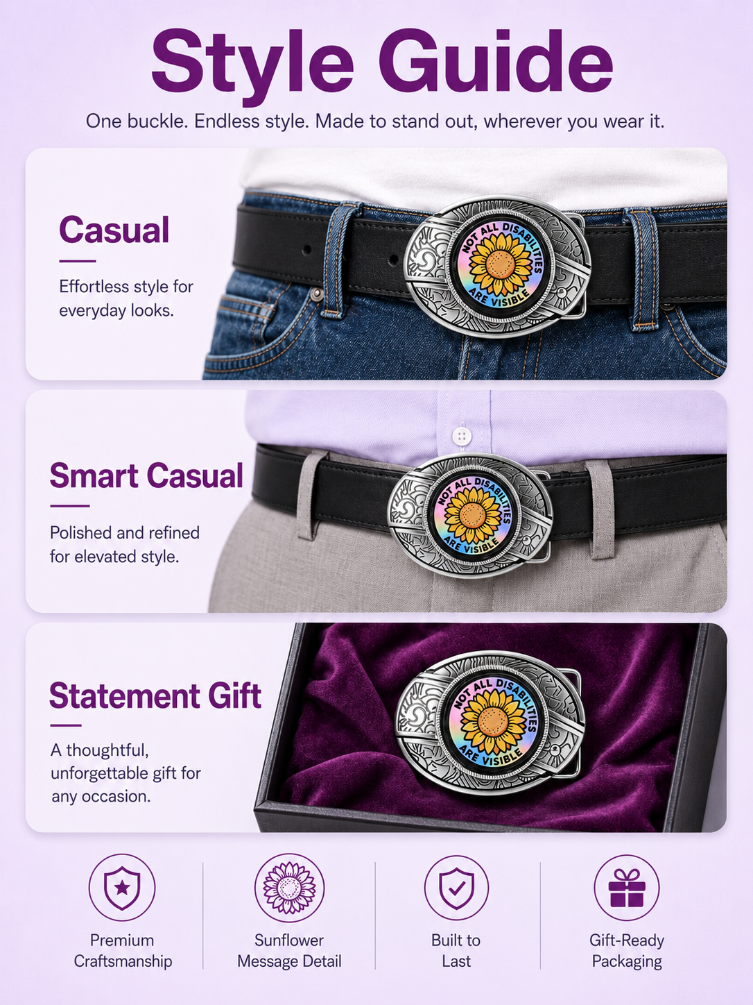 Awareness SunFlower Knife Belt Buckle