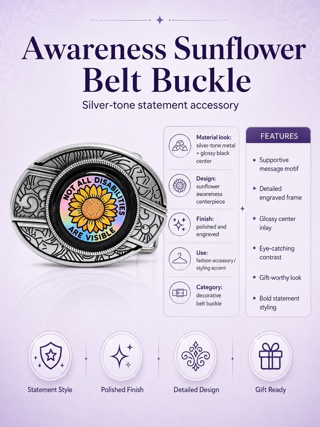 Awareness SunFlower Knife Belt Buckle