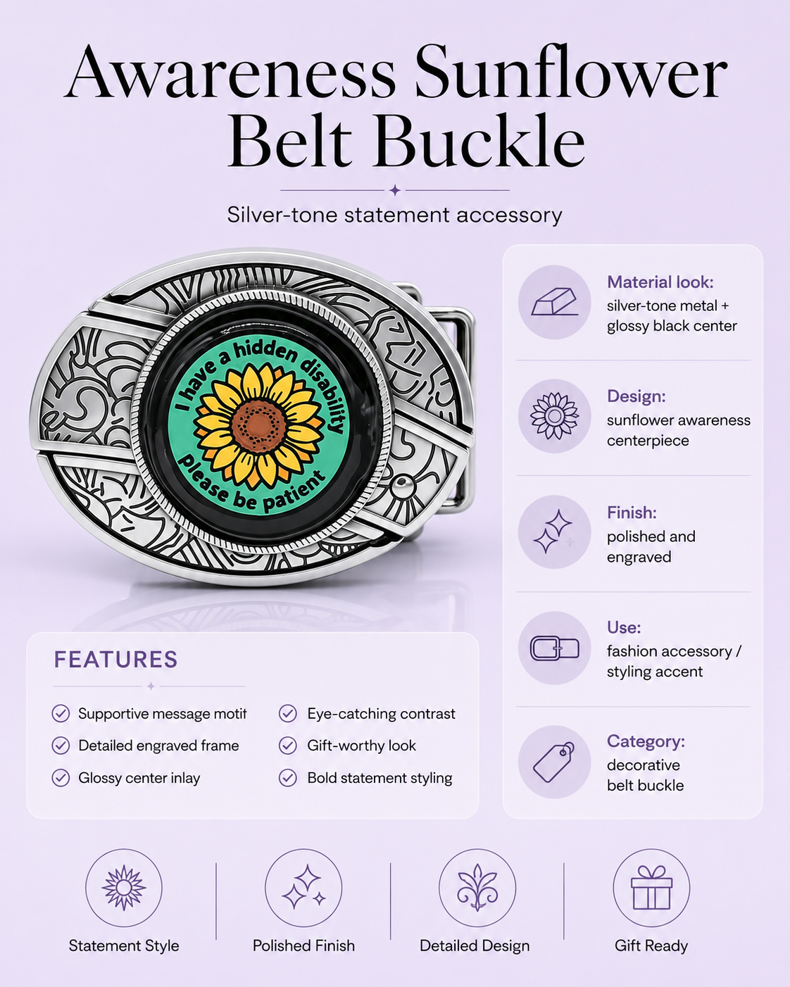 Art SunFlower Knife Belt Buckle