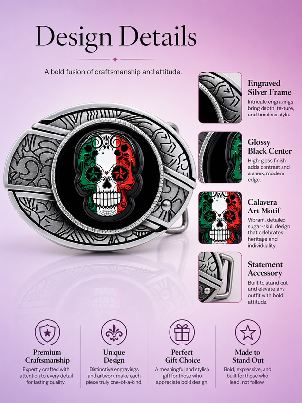 Sugar Skull Knife Belt Buckle detail 2