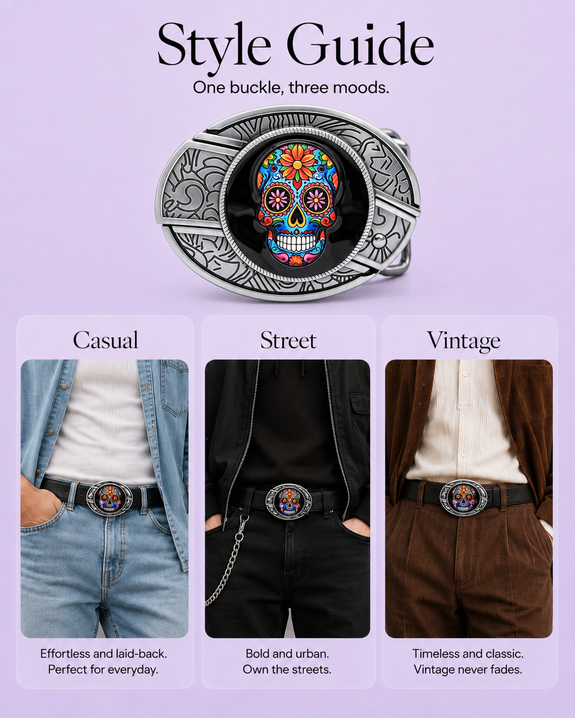 Art Skull Knife Belt Buckle