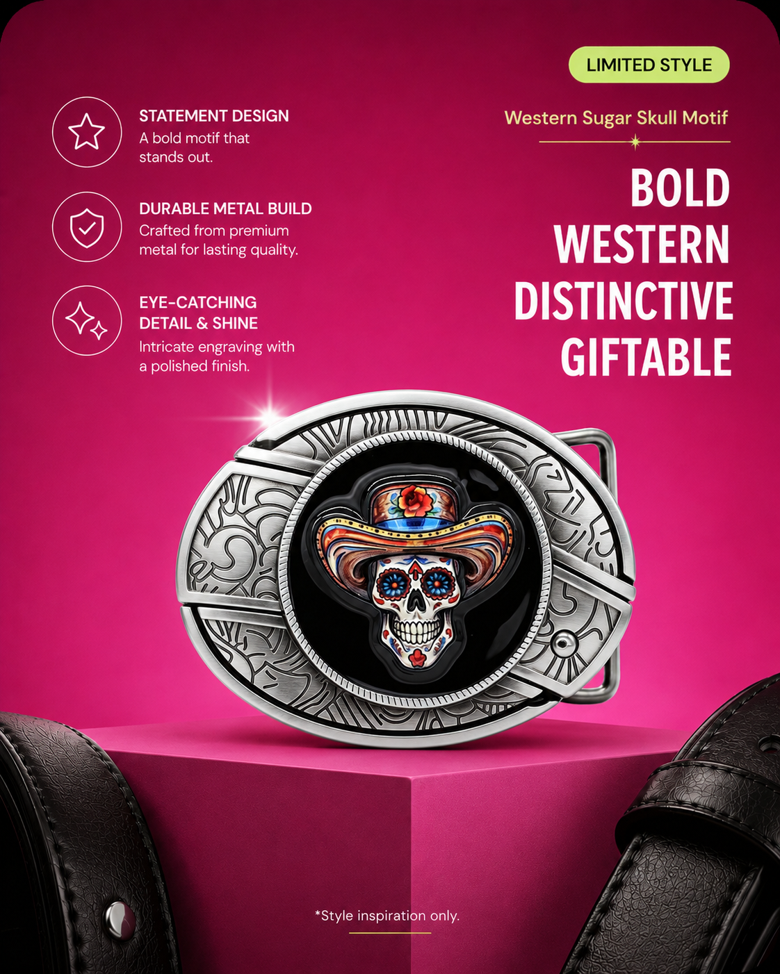 Skull Wearing a Hat Knife Belt Buckle