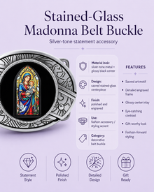 Stained Glass Madonna Knife Belt Buckle