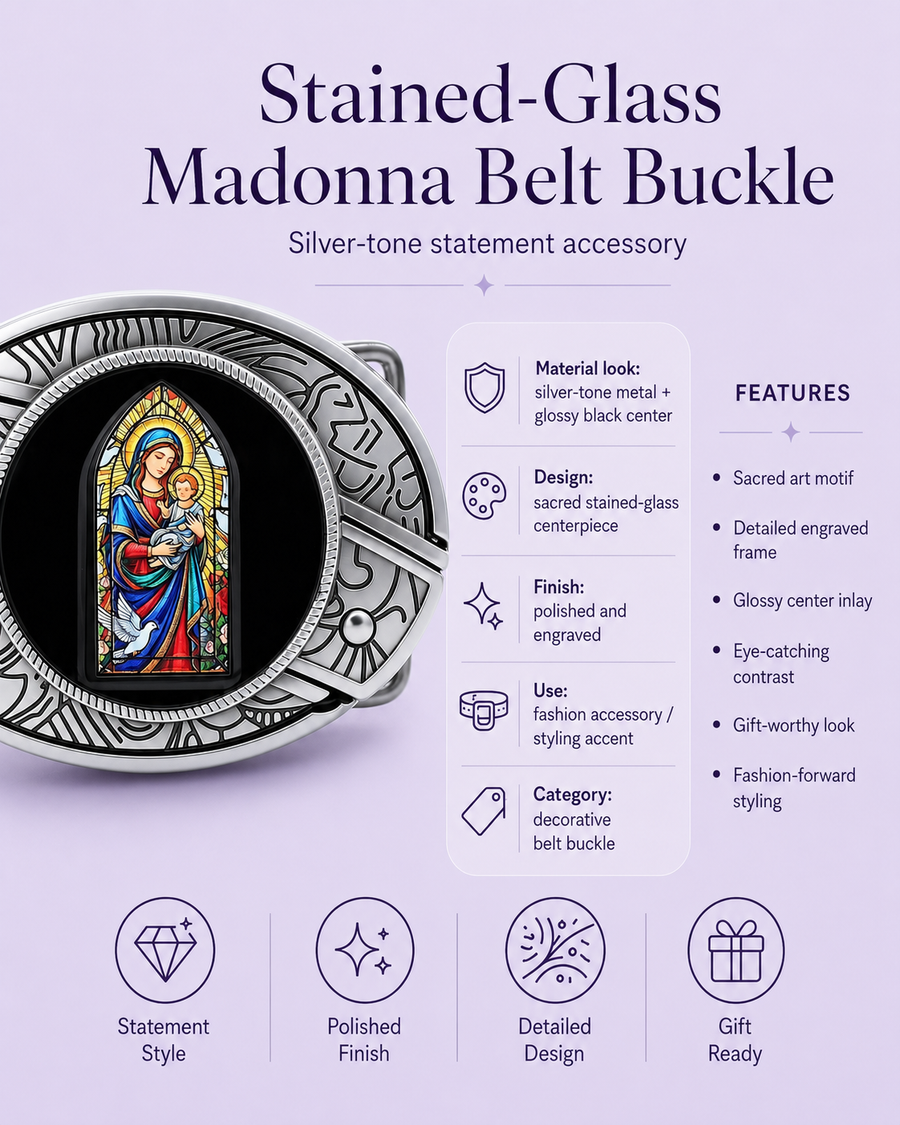 Stained Glass Madonna Knife Belt Buckle detail 4