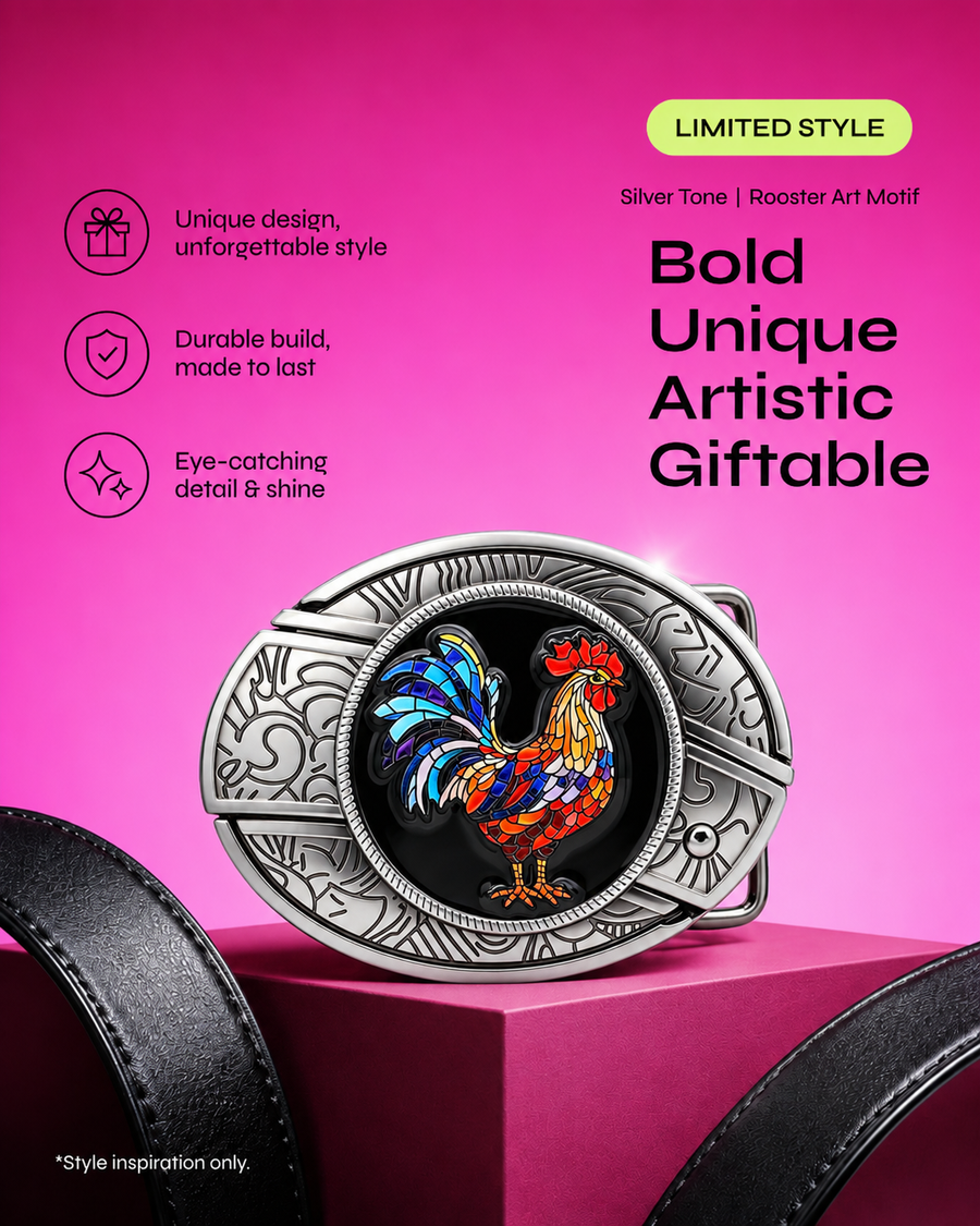 Artistic Rooster Knife Belt Buckle detail 1