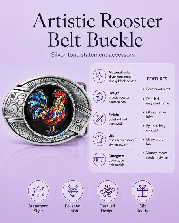 Artistic Rooster Knife Belt Buckle detail 5