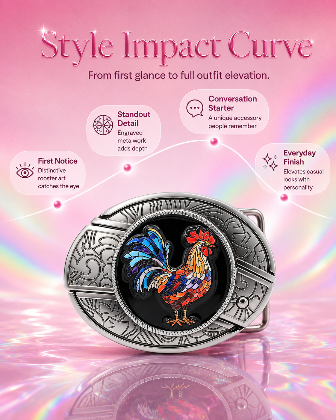 Artistic Rooster Knife Belt Buckle