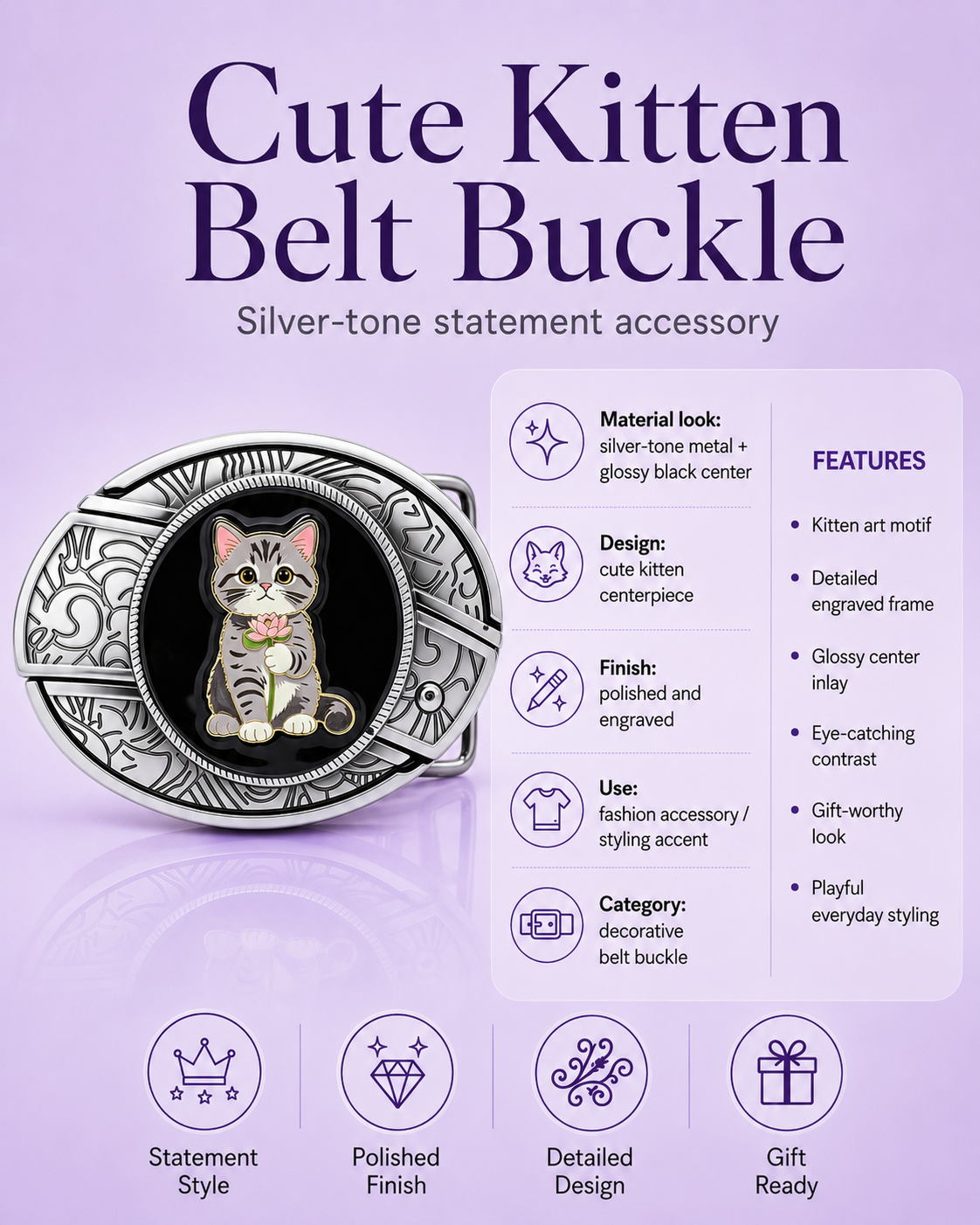 Cute Kitten Knife Belt Buckle