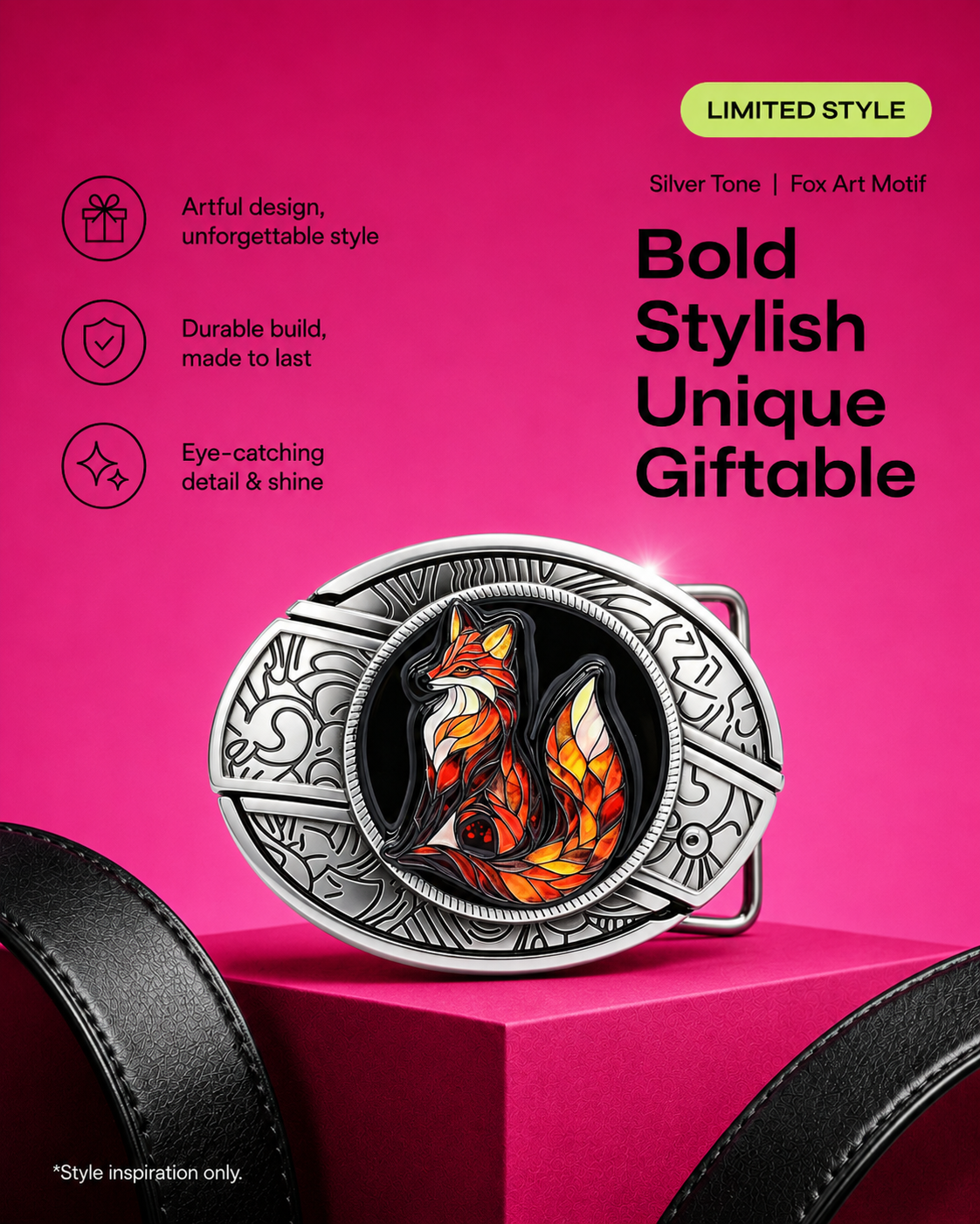 Art Fox Knife Belt Buckle