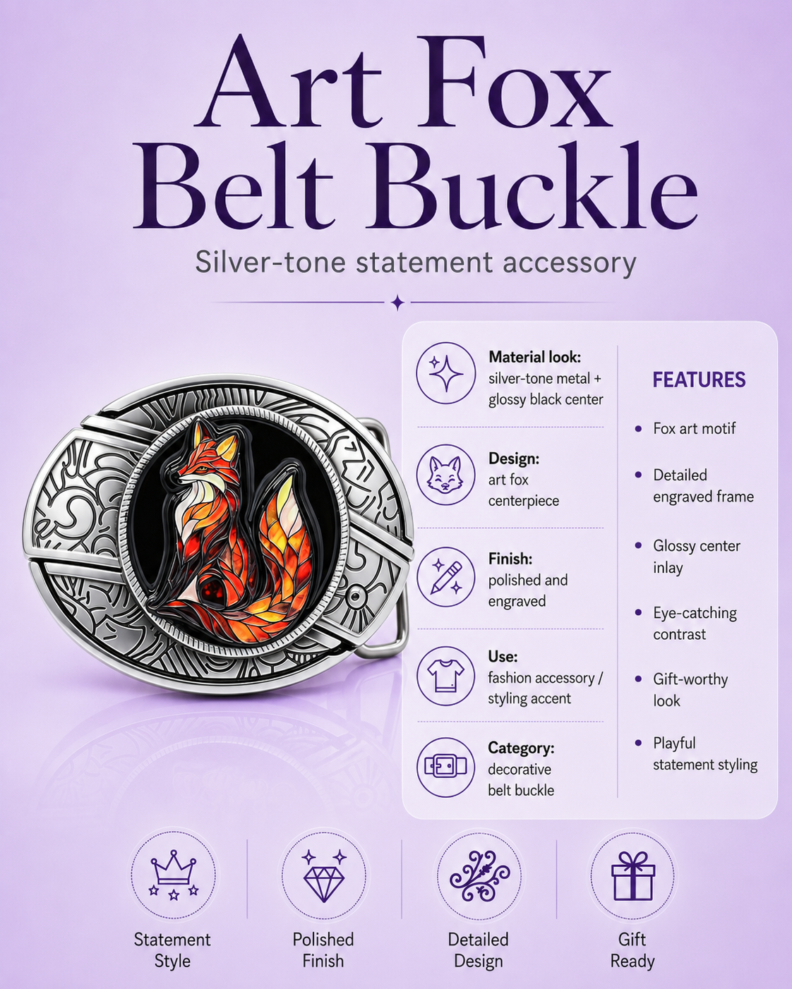 Art Fox Knife Belt Buckle